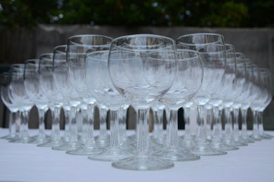 Close-up of wineglasses on table