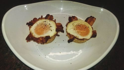 High angle view of breakfast served in plate