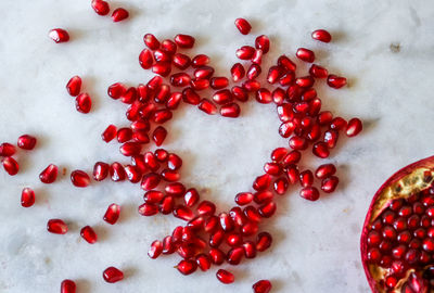 High angle view of cherries on table
