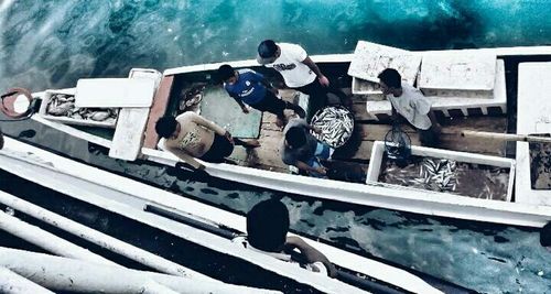 High angle view of boat in water