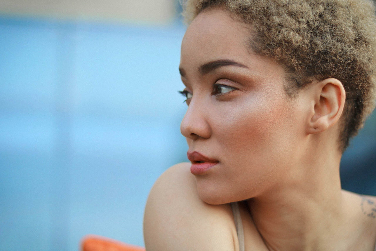 Close-up young woman with short hair