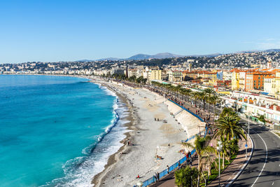 Panoramic view of the famous promenade des anglais, the most famous tourist attraction of nice