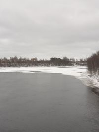 Scenic view of lake against sky during winter