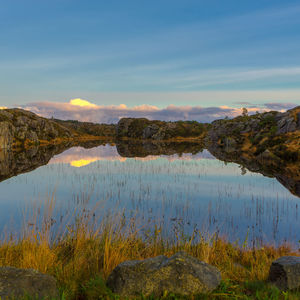 Scenic view of lake against sky