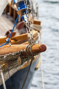 Close-up of sailboat in sea
