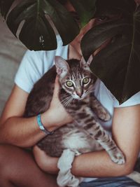 Young girl holding her cat.