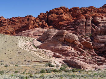 Rock formation in mountains against clear sky