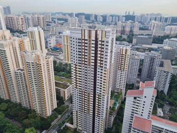 High angle view of buildings in city