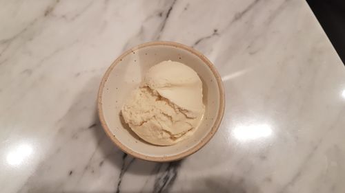 High angle view of ice cream in bowl