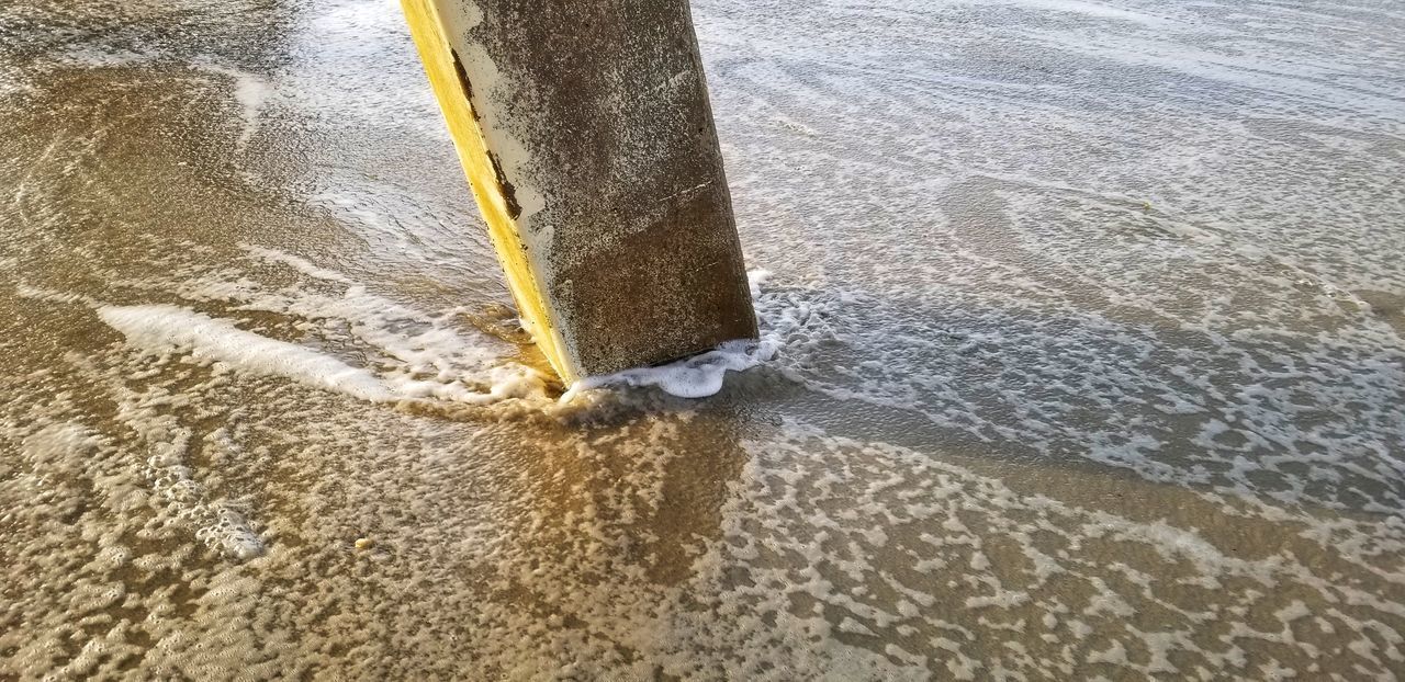 HIGH ANGLE VIEW OF WATER ON BEACH