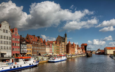 Panoramic view of buildings and river against cloudy sky