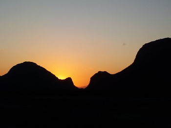 Scenic view of silhouette mountains against sky during sunset