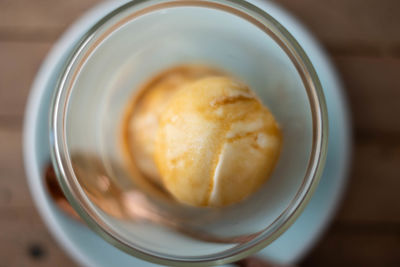 High angle view of dessert in bowl on table