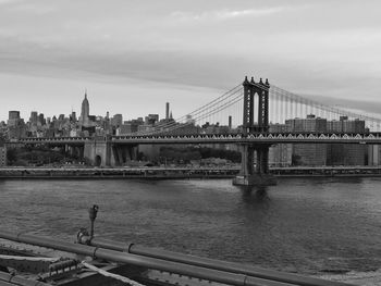 Manhattan bridge over east river against cityscape