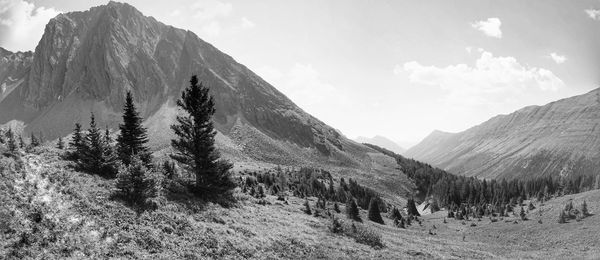 Panoramic view of landscape and mountains against sky