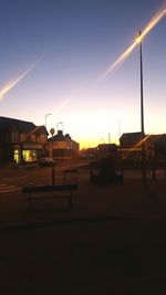 View of built structures at sunset