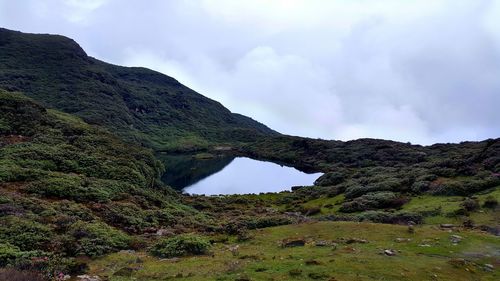 Scenic view of landscape against cloudy sky