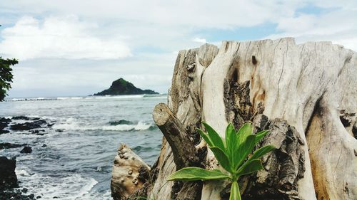 Scenic view of sea against cloudy sky