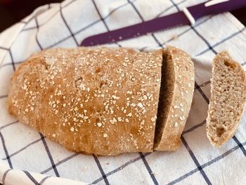 High angle view of bread on table