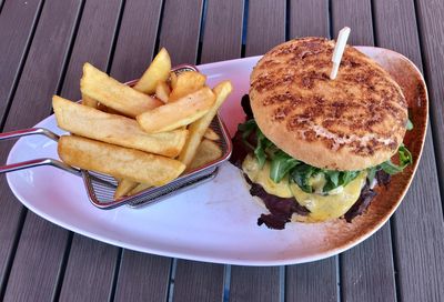 Close-up of burger on table