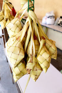 Close-up of hanging bamboo parcels