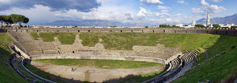 Panoramic view of park against cloudy sky