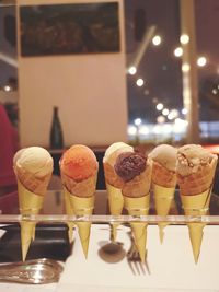 Close-up of ice cream on table