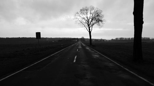 View of empty road along bare trees