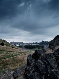 Rocks on land against sky