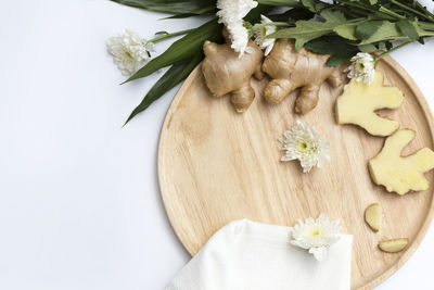 High angle view of vegetables on cutting board