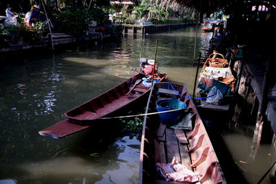 High angle view of nautical vessel in canal