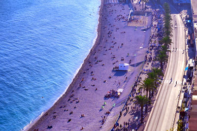 High angle view of road by sea