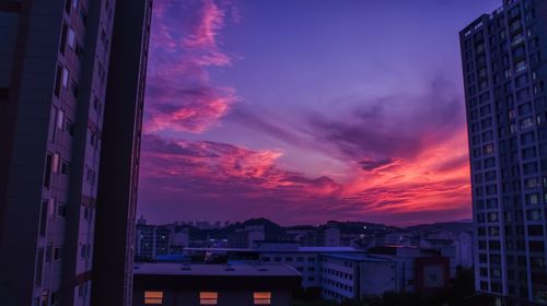 Buildings against sky during sunset