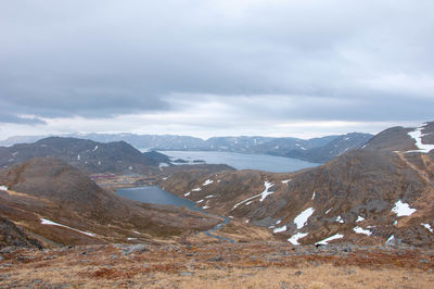 Scenic view of snowcapped mountains against sky
