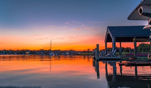 Scenic view of lake during sunset