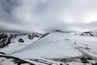 Scenic view of snow covered mountains against sky