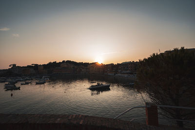 View of marina at sunset