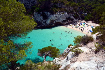 High angle view of people on beach