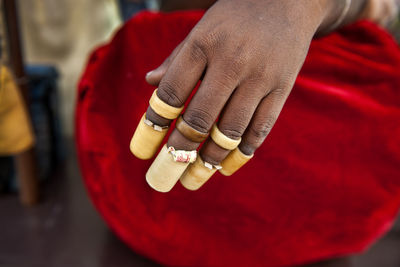 Close-up of tabla drummer's hand