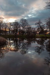 Scenic view of lake against sky during sunset