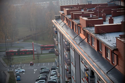 High angle view of cars on street in city