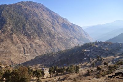 Scenic view of mountains against clear sky
