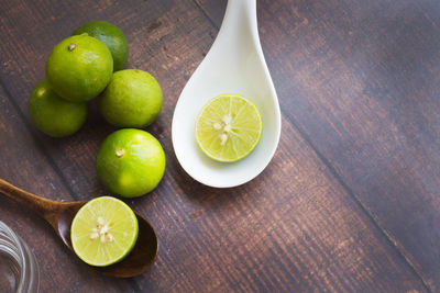 High angle view of fruits on table