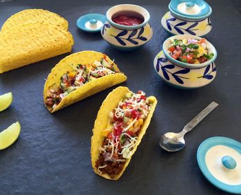 Close-up of food served in plate