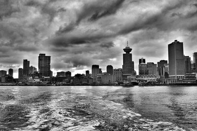 City skyline against cloudy sky