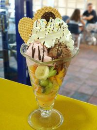 Close-up of ice cream on table