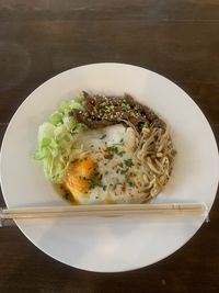 Directly above shot of food in plate on table