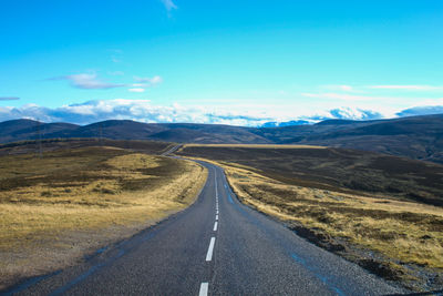 Road amidst landscape against blue sky