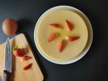 High angle view of dessert in bowl on table