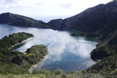 Panoramic view of lake and mountains against sky rain lagoa lake nature 